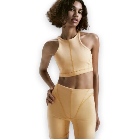 Zara Orange Denim Crop Top & High Waist Bike Shorts Set US XS BNWT - Picture 3 of 16